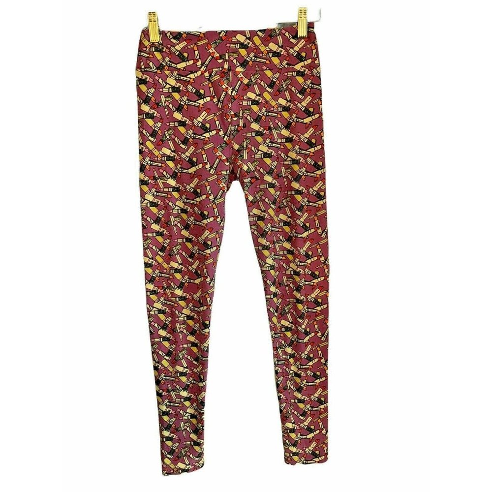 LuLaRoe Women Leggings One Size Lipstick Print Makeup Beauty Stretch Pullon
